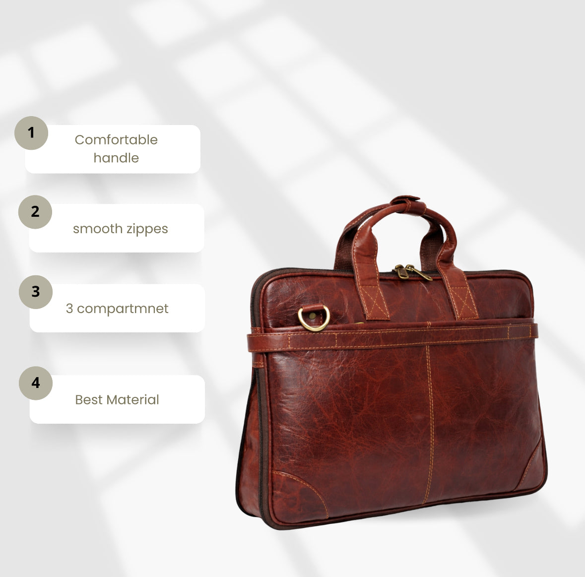Black Hurns Genuine Leather Laptop Bag for Men 15.6 Inch