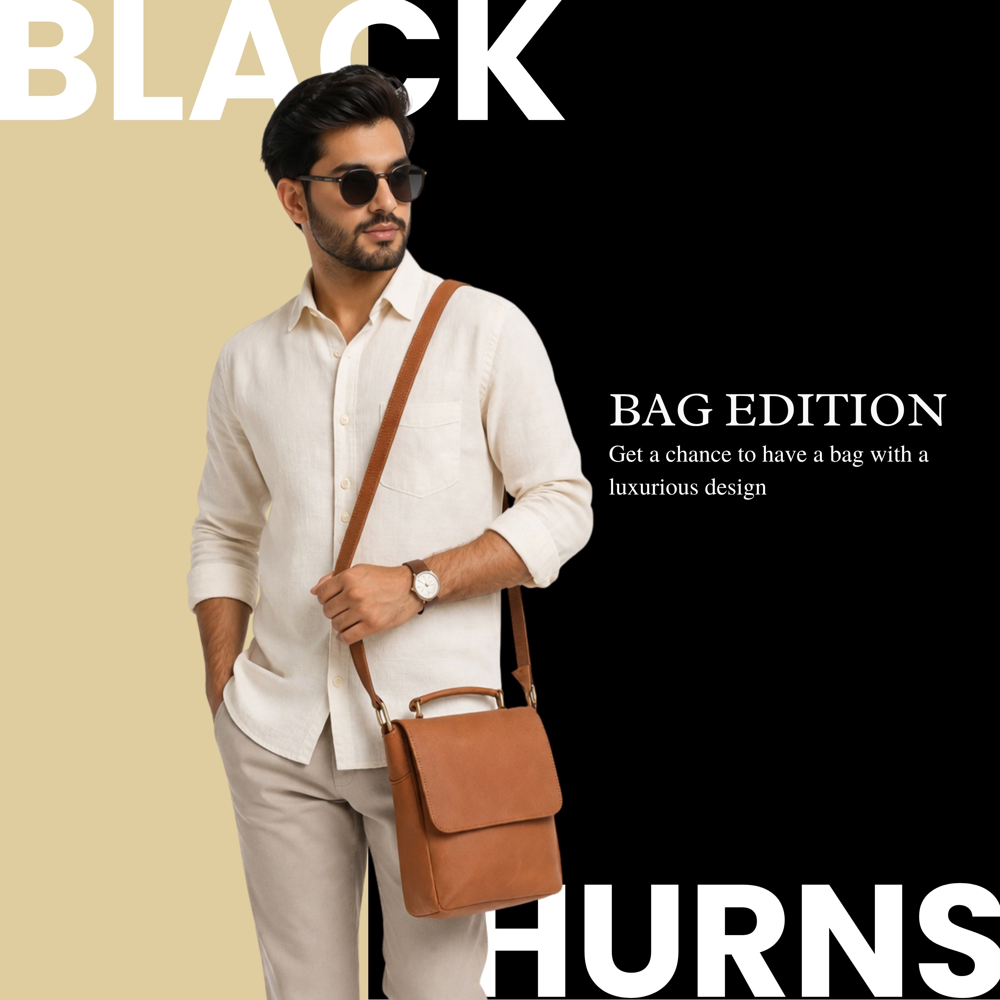 Black Hurns Genuine Leather Sling Bag for Men & Women