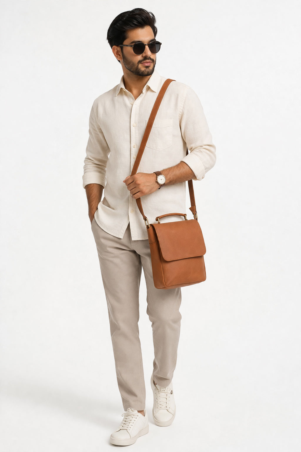 Black Hurns Genuine Leather Sling Bag for Men & Women