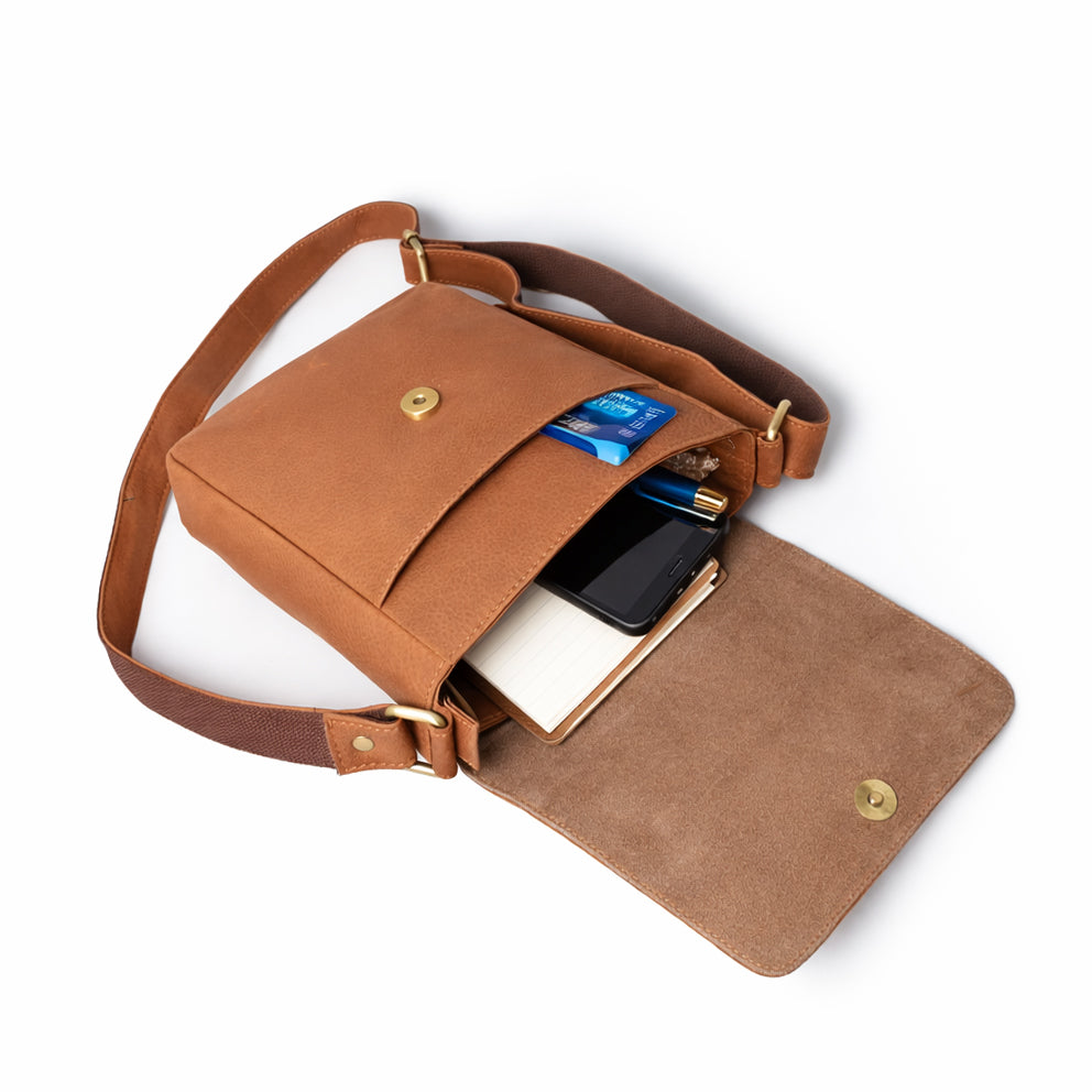 Black Hurns Genuine Leather Sling Bag for Men & Women