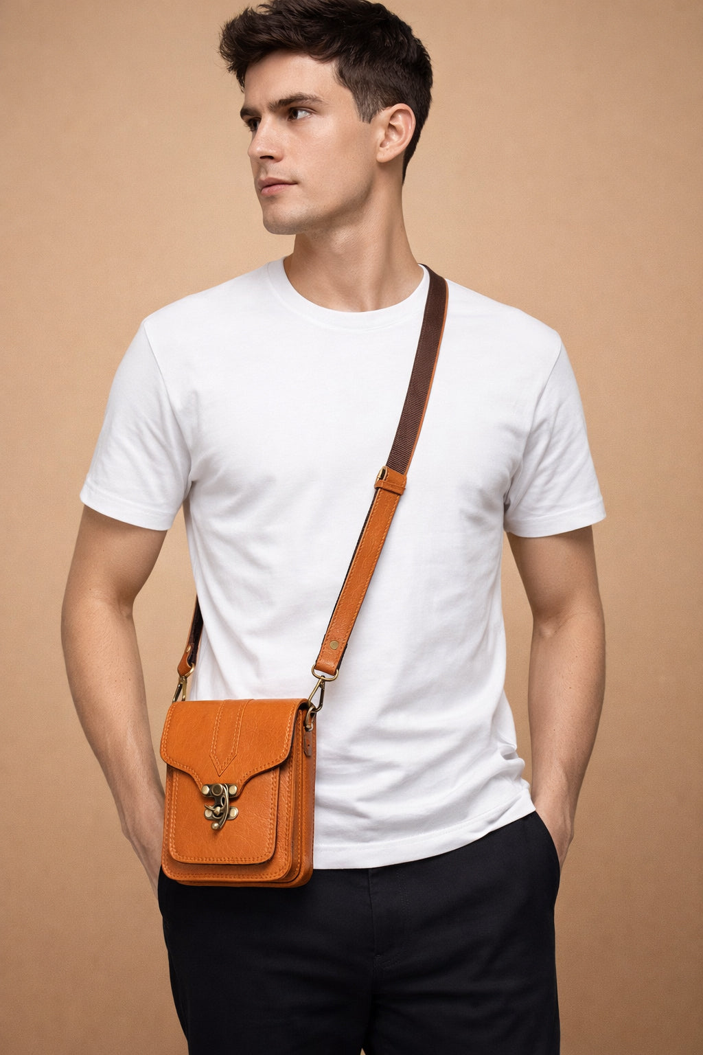 Genuine Leather Small Crossbody Bag for Men & Women