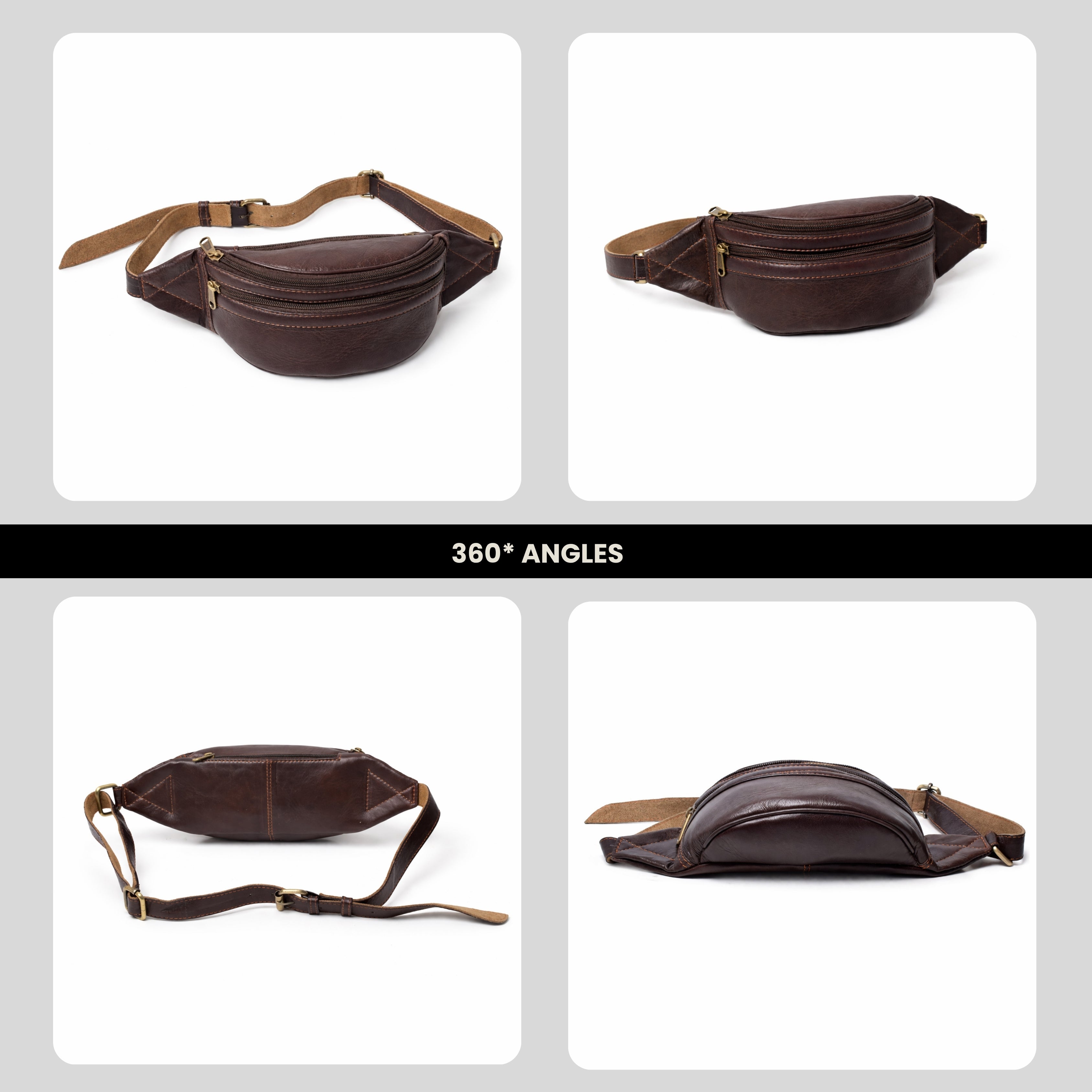 Black Hurns Genuine Leather Waist Bag for Men & Women