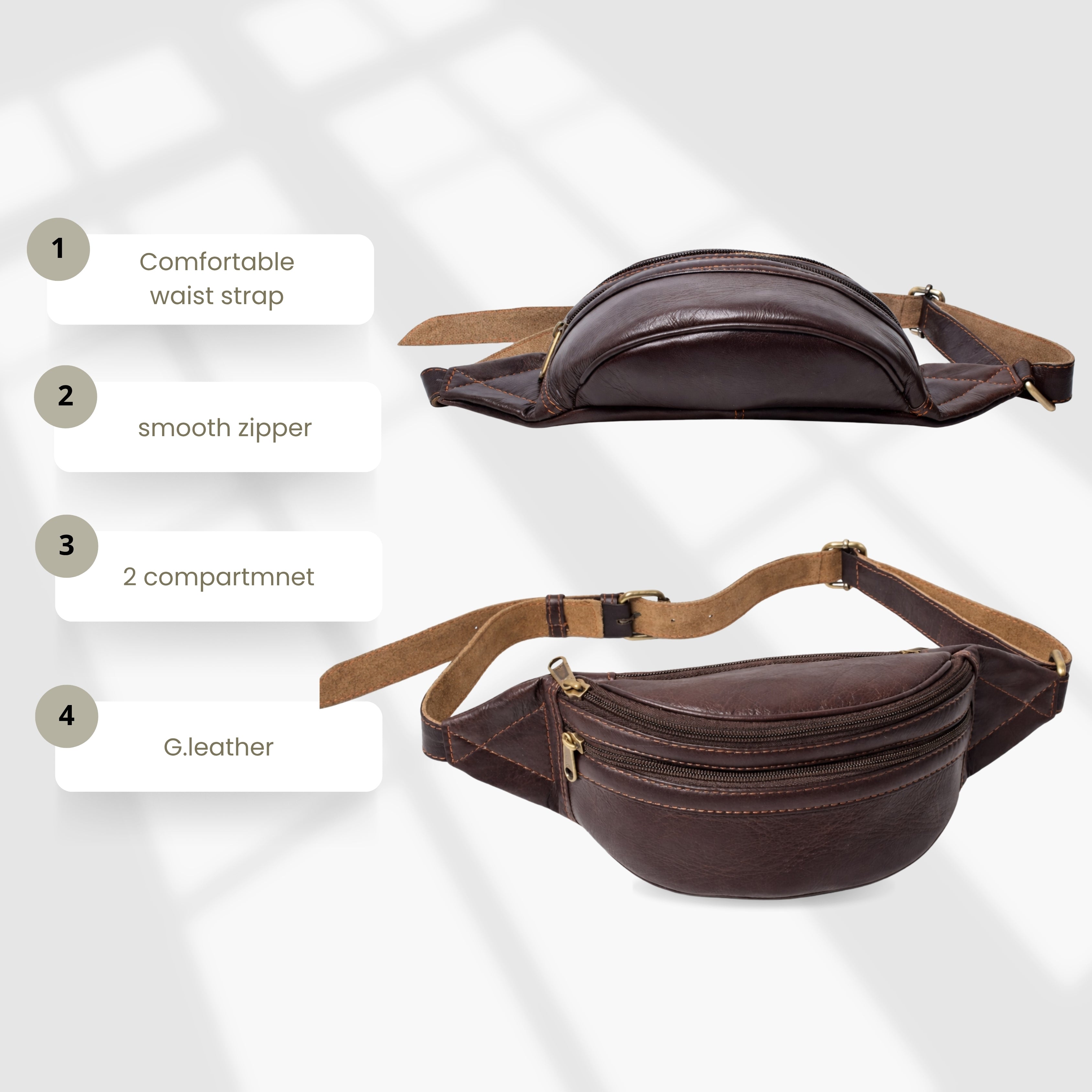 Black Hurns Genuine Leather Waist Bag for Men & Women