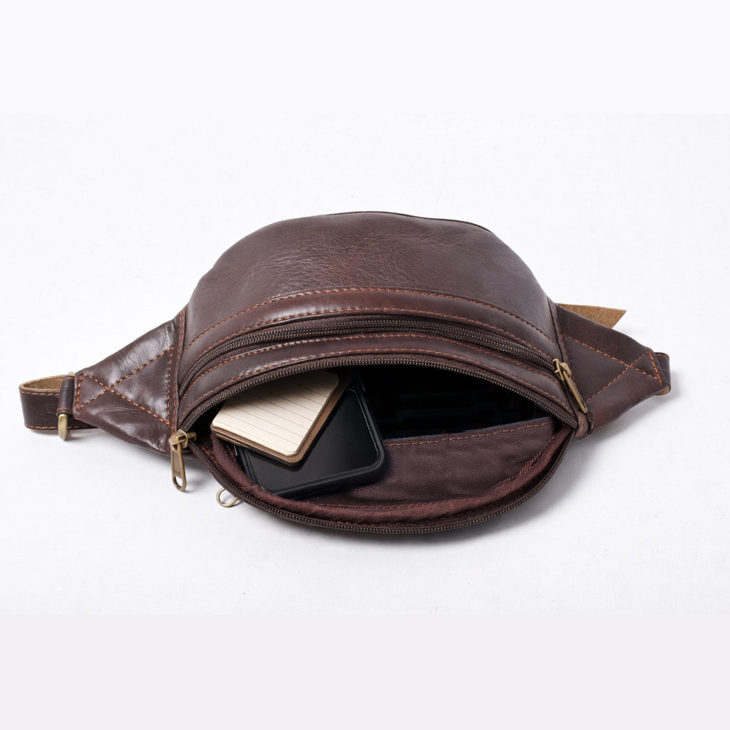 Black Hurns Genuine Leather Waist Bag for Men & Women