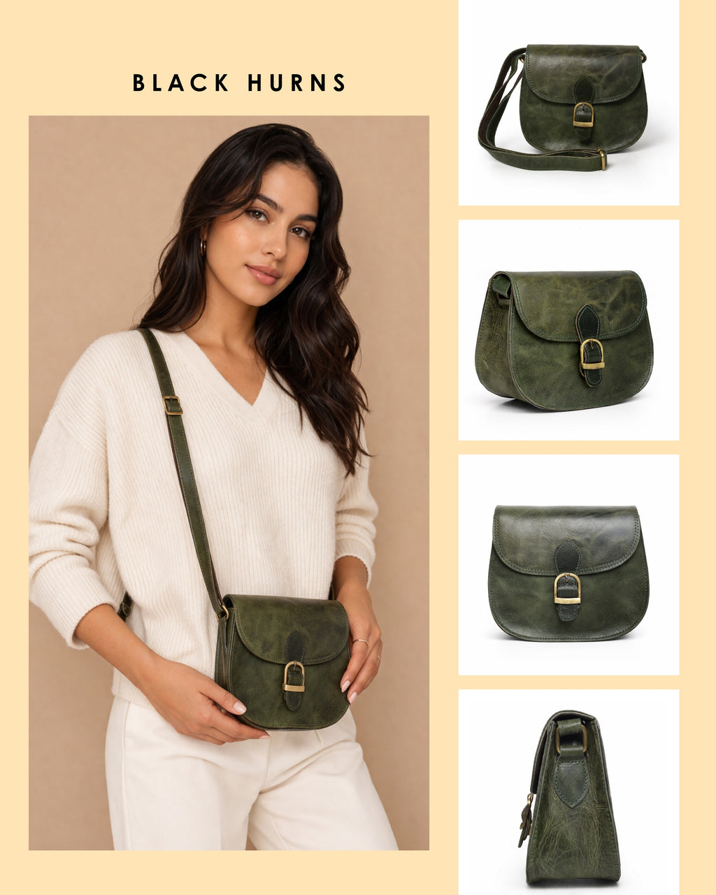 Black Hurns Genuine Leather Sling Bag for Women