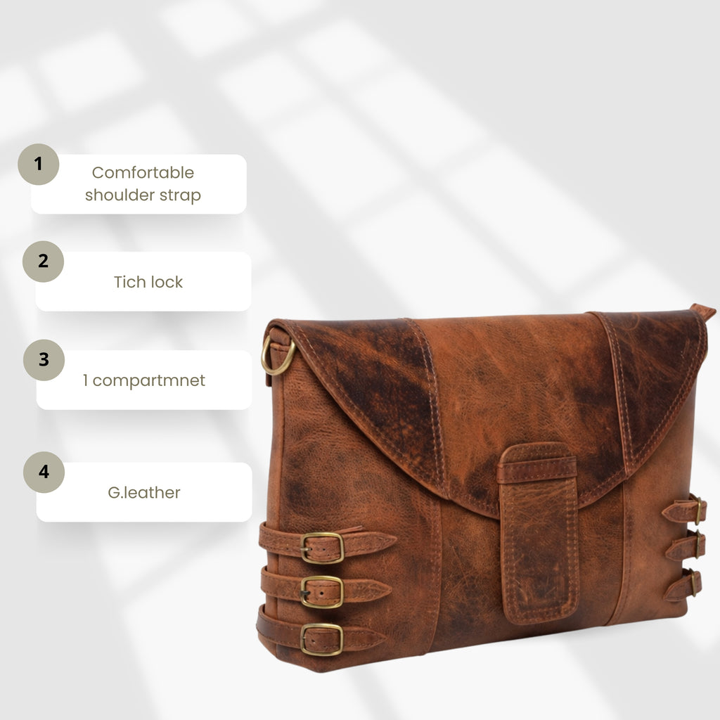 Black Hurns Vintage Leather Sling Bag for Women