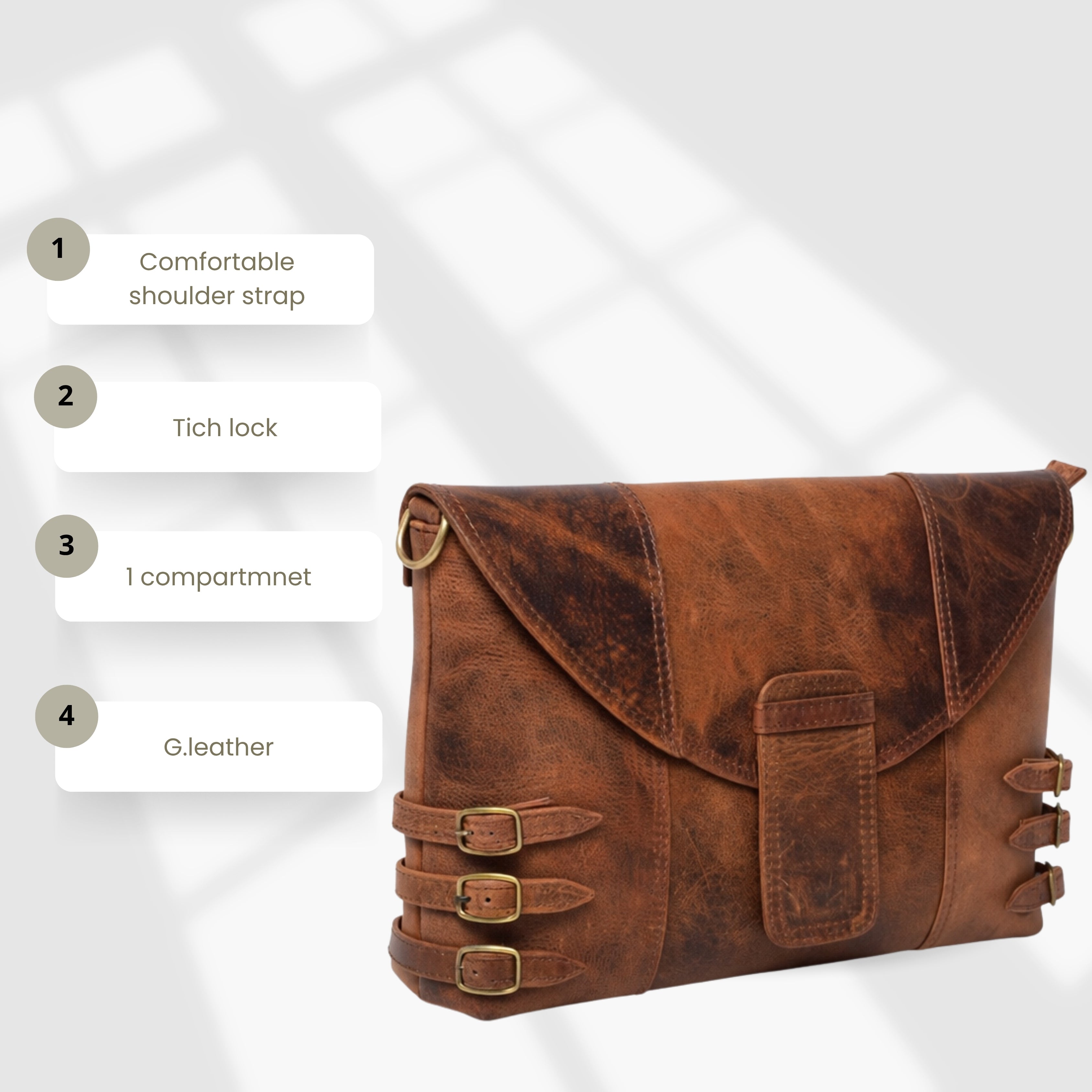 Black Hurns Vintage Leather Sling Bag for Women