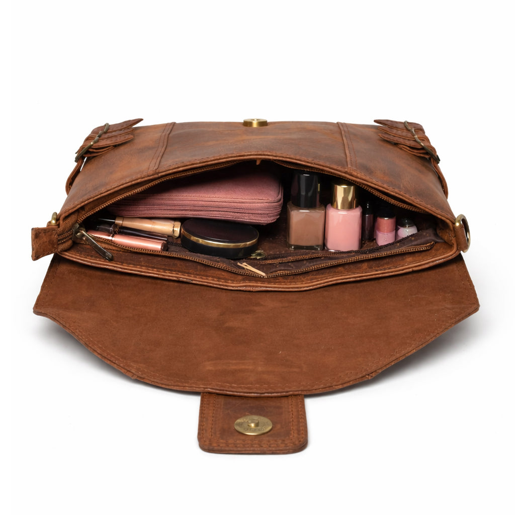 Black Hurns Vintage Leather Sling Bag for Women