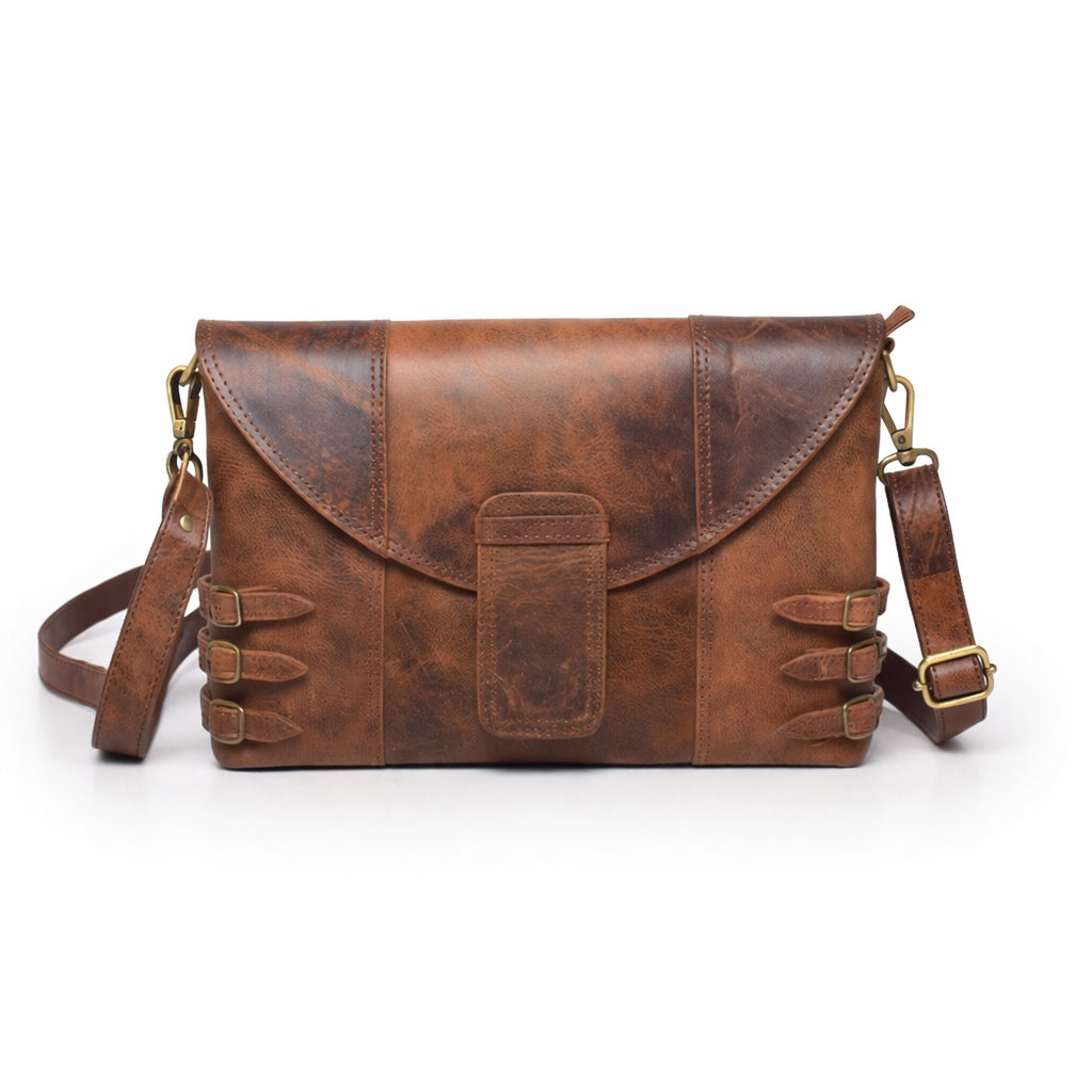 Black Hurns Vintage Leather Sling Bag for Women