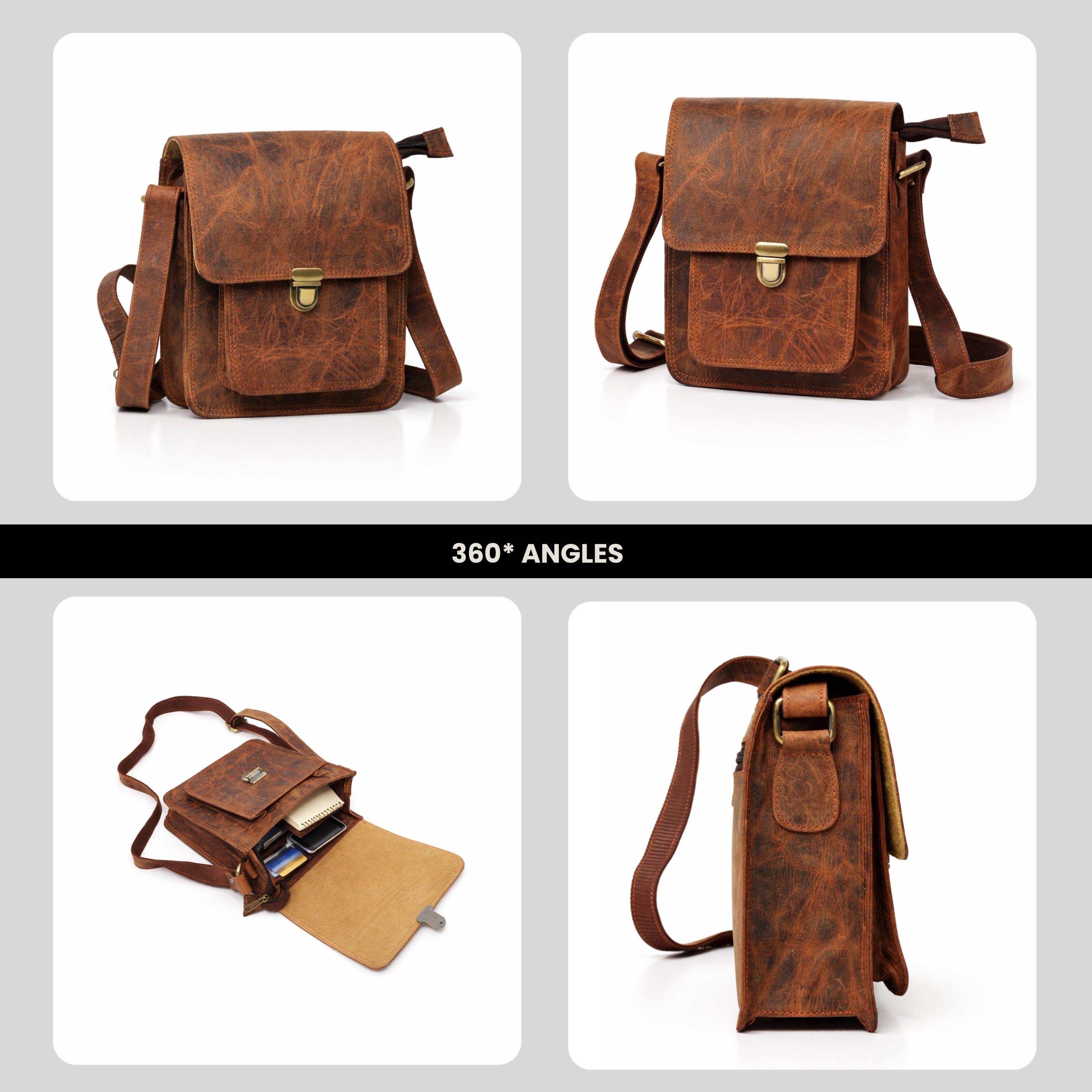 Black Hurns Genuine Leather Sling Bag for Men & Women