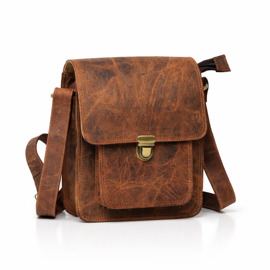 Black Hurns Genuine Leather Sling Bag for Men & Women