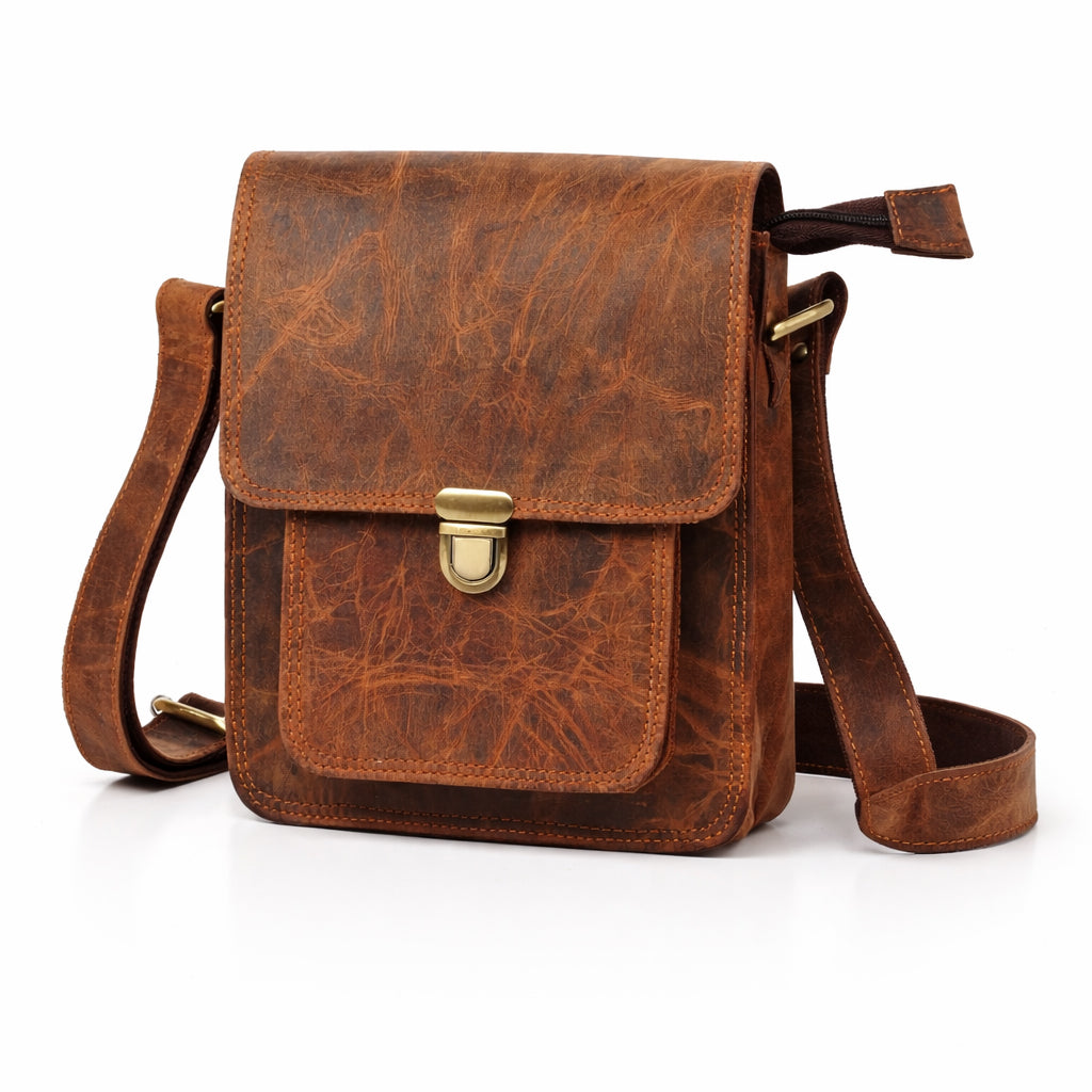 Black Hurns Genuine Leather Sling Bag for Men & Women
