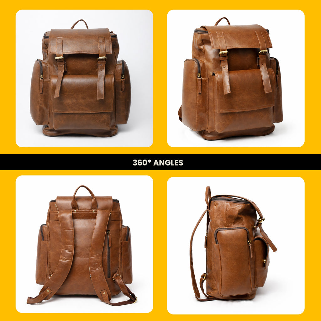Black Hurns Genuine Leather Backpack for Men