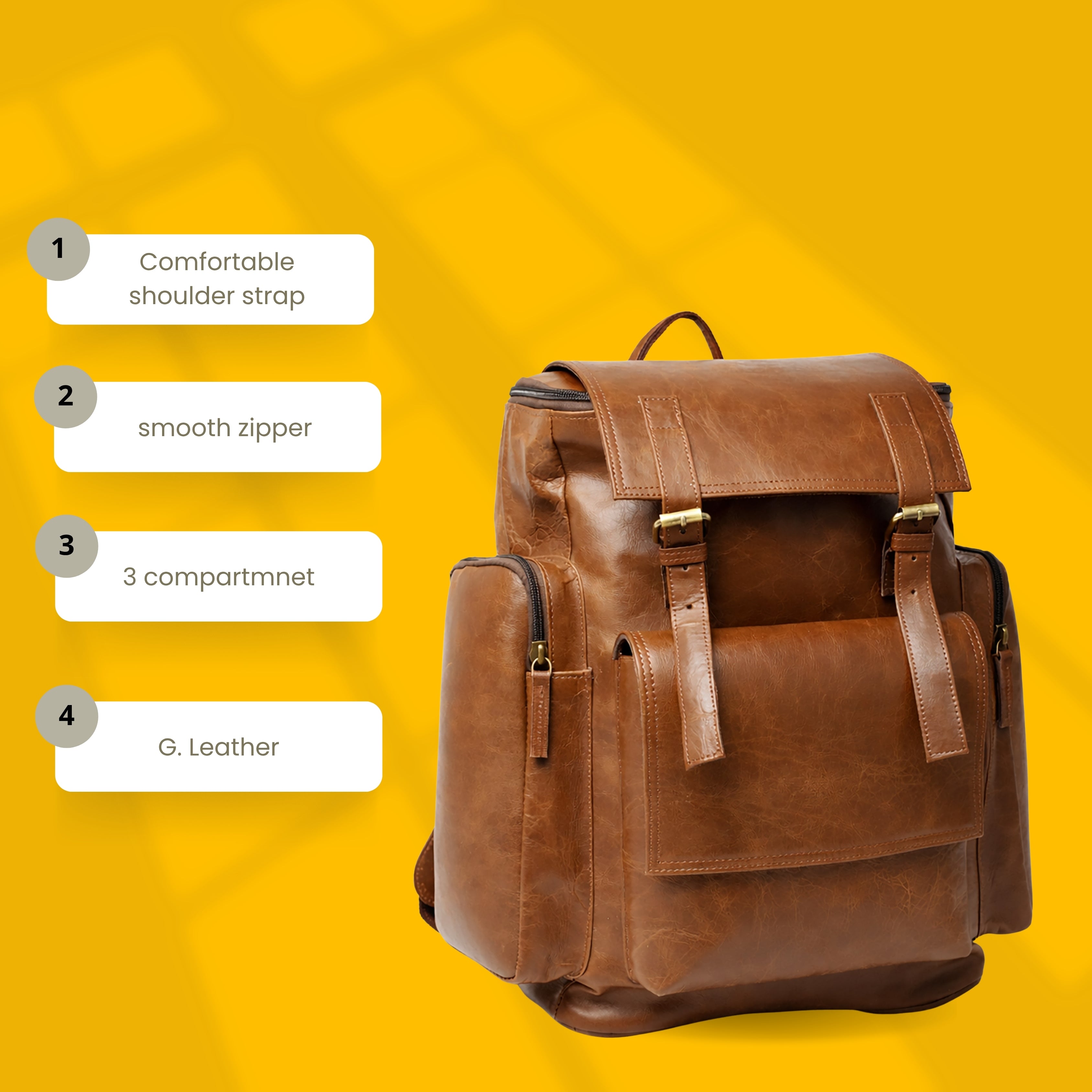 Black Hurns Genuine Leather Backpack for Men