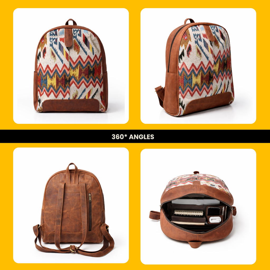 Black Hurns Leather & Fabric Backpack for Women & Men