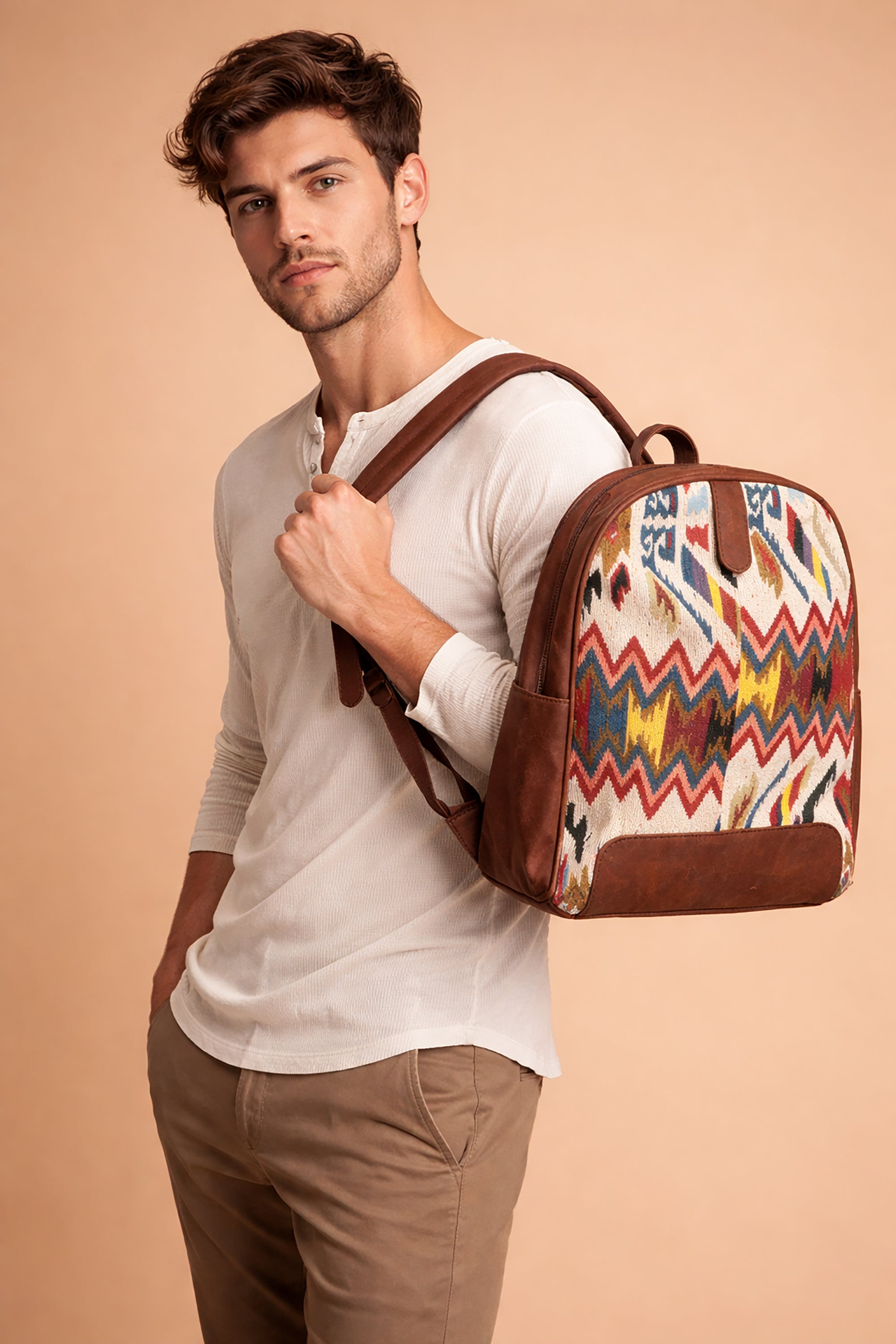 Black Hurns Leather & Fabric Backpack for Women & Men
