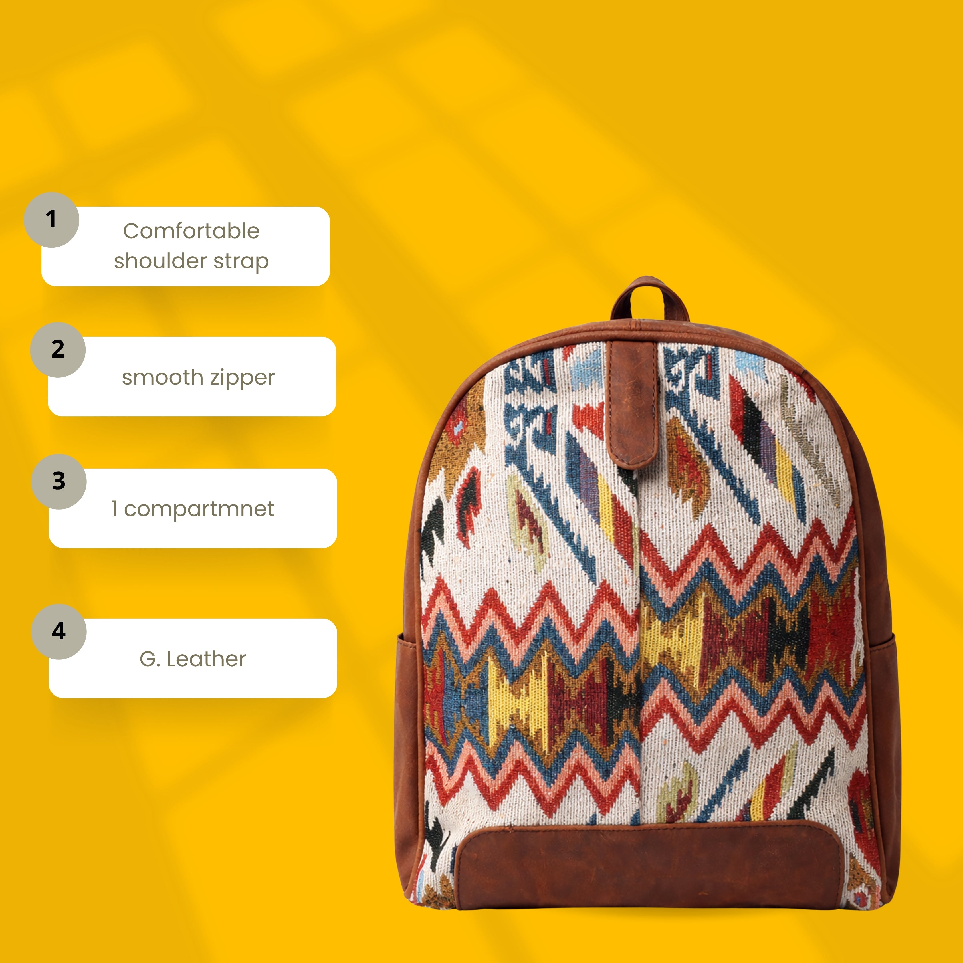 Black Hurns Leather & Fabric Backpack for Women & Men