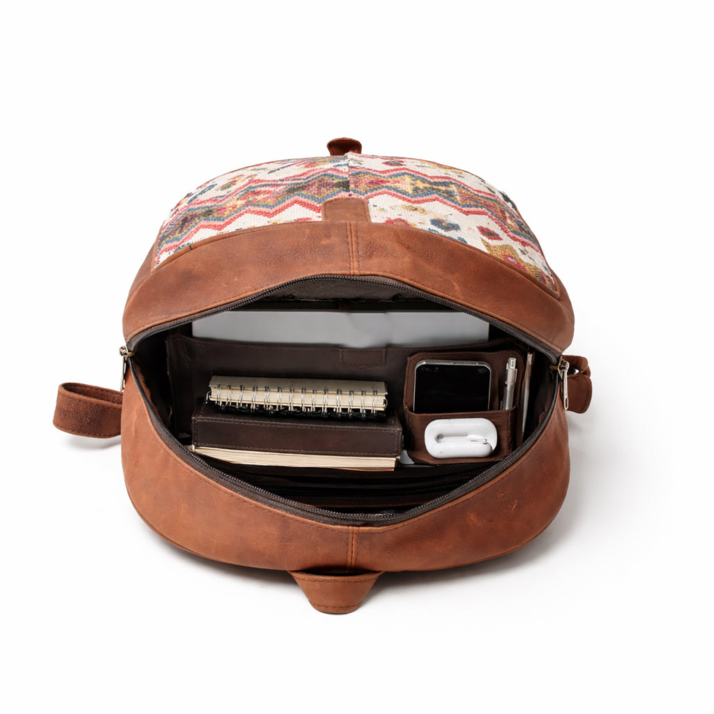 Black Hurns Leather & Fabric Backpack for Women & Men