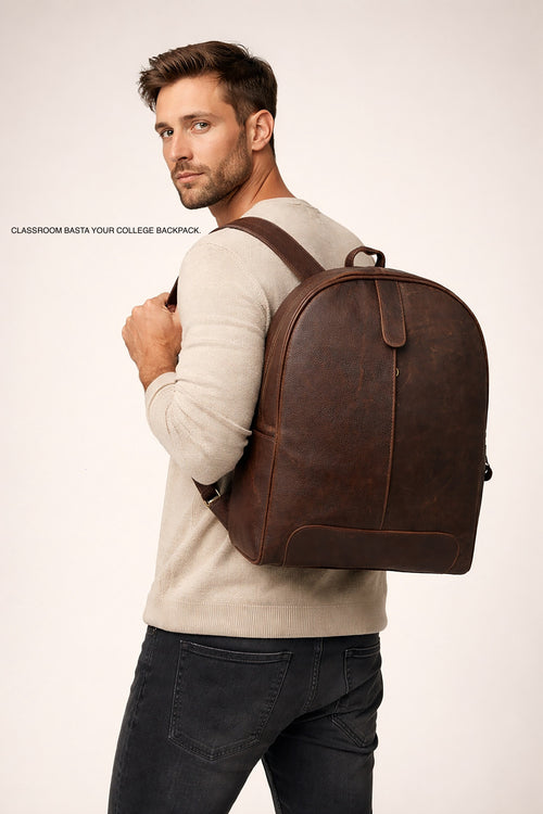 Black Hurns Genuine Leather Backpack for Men & Women