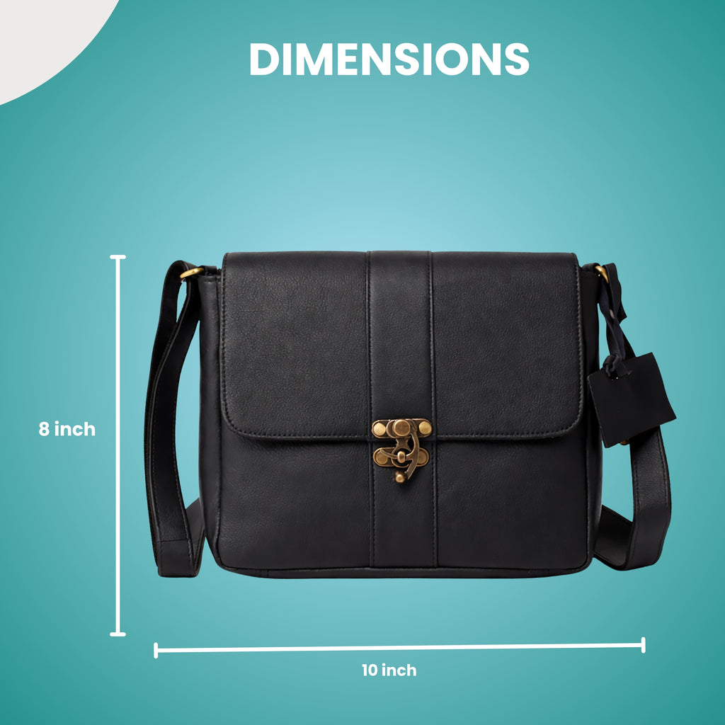 Black Hurns Genuine Leather Messenger Bag for Men & Women