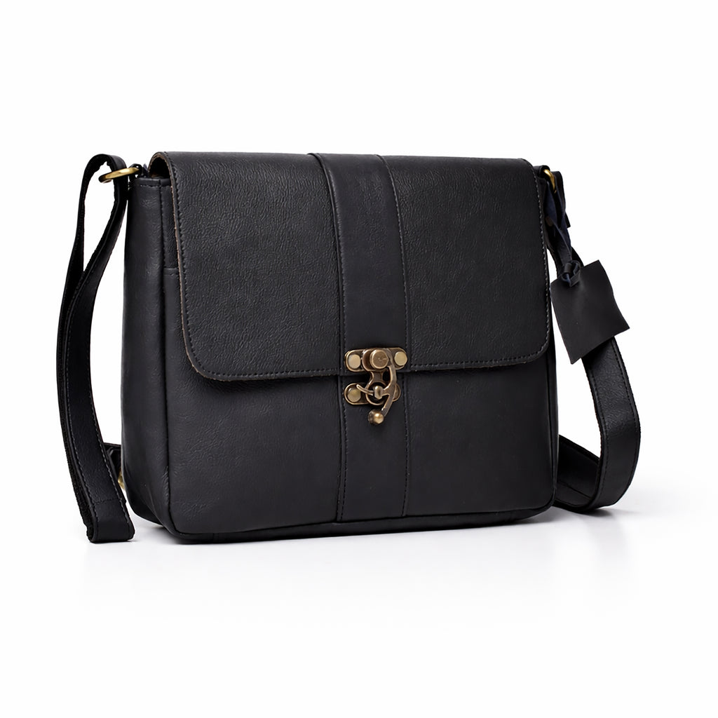 Black Hurns Genuine Leather Messenger Bag for Men & Women