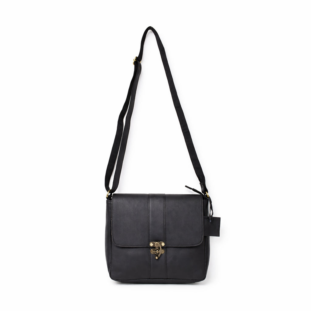 Black Hurns Genuine Leather Messenger Bag for Men & Women