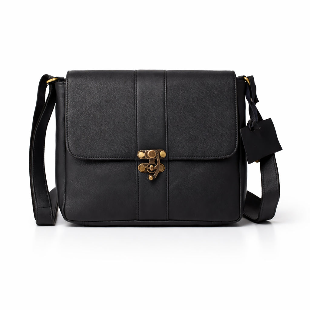 Black Hurns Genuine Leather Messenger Bag for Men & Women