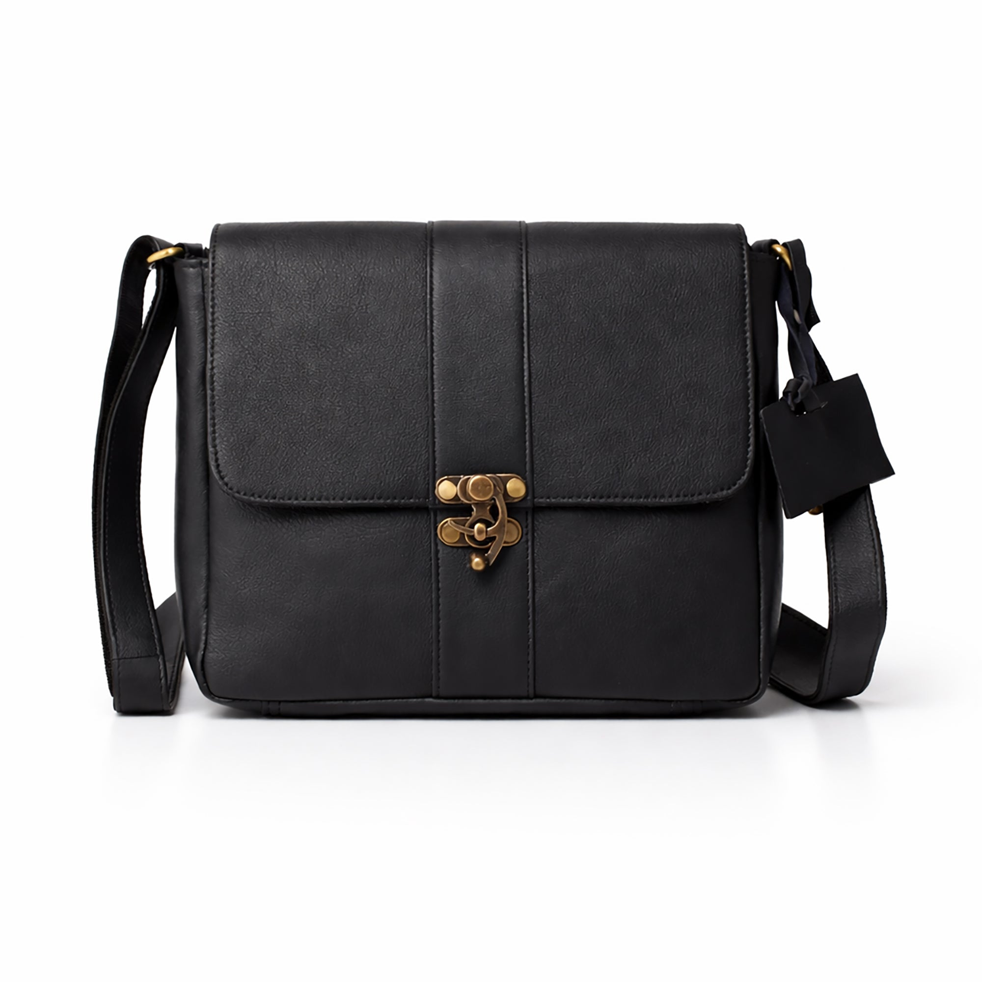 Black Hurns Genuine Leather Messenger Bag for Men & Women