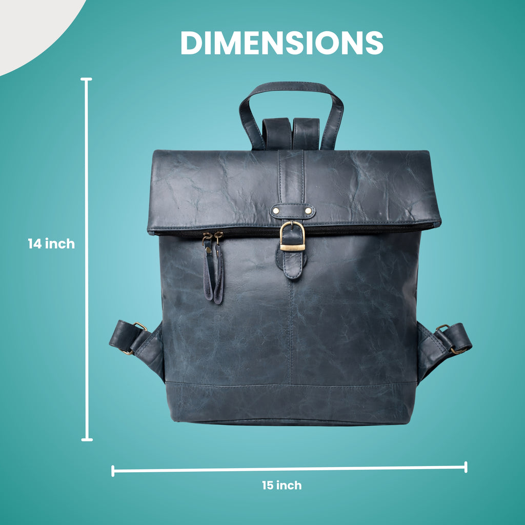 Black Hurns Genuine Leather Roll Top Backpack for Men & Women