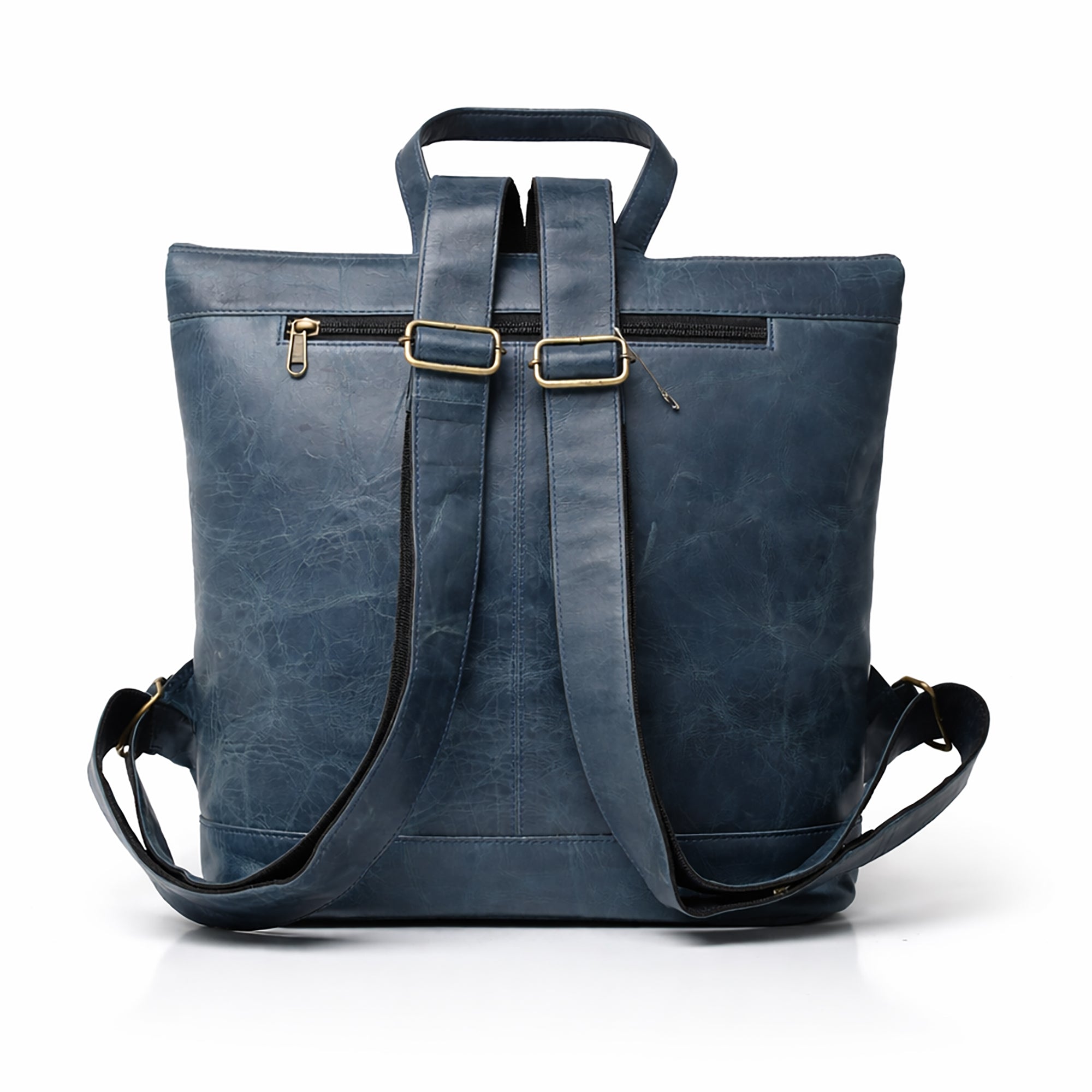 Black Hurns Genuine Leather Roll Top Backpack for Men & Women