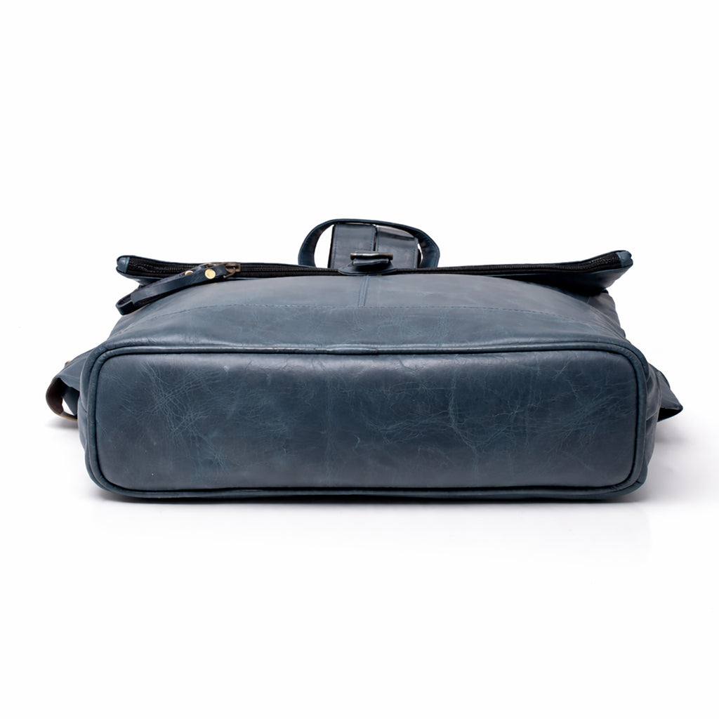 Black Hurns Genuine Leather Roll Top Backpack for Men & Women