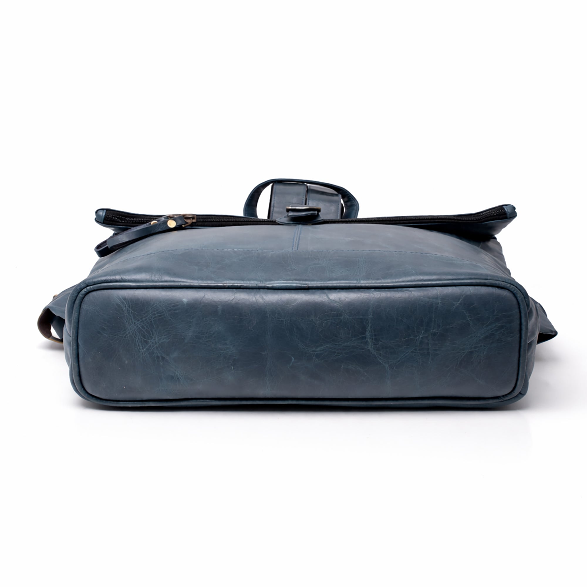Black Hurns Genuine Leather Roll Top Backpack for Men & Women