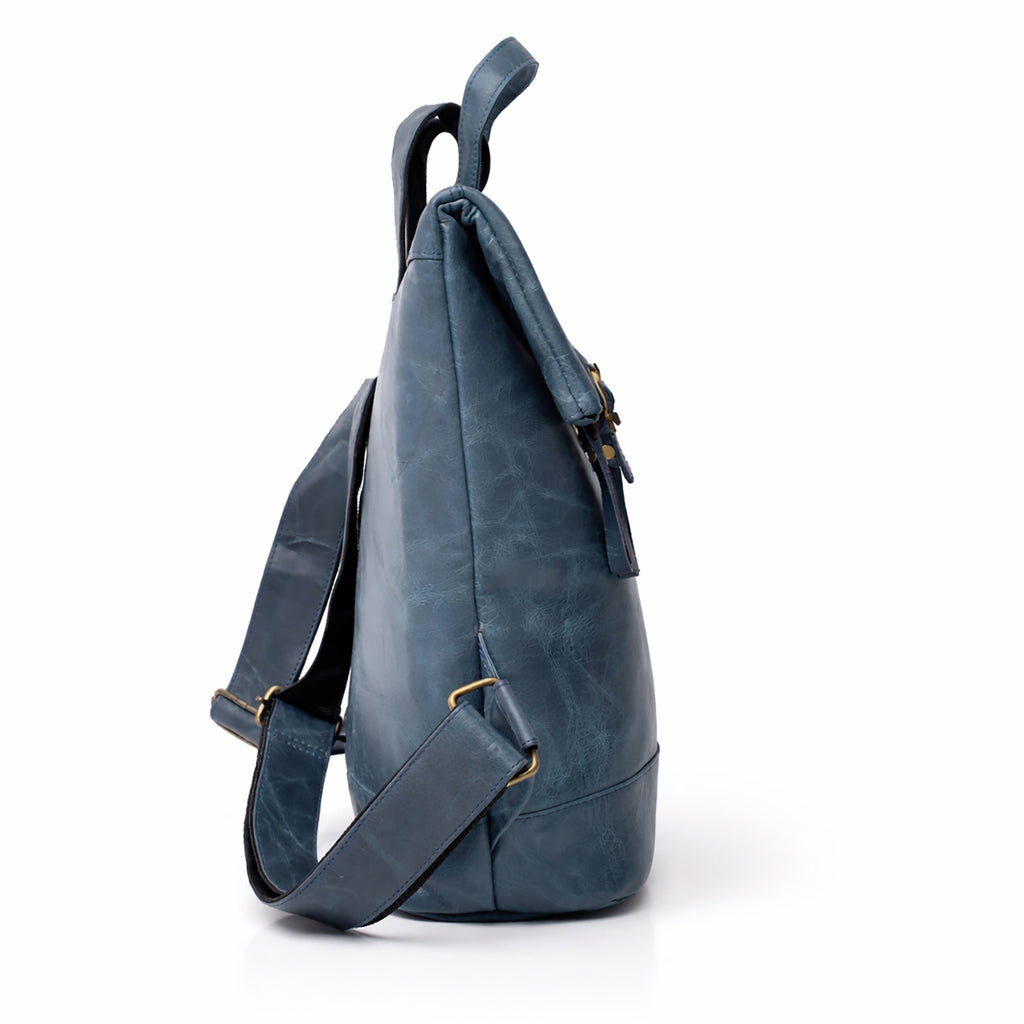 Black Hurns Genuine Leather Roll Top Backpack for Men & Women